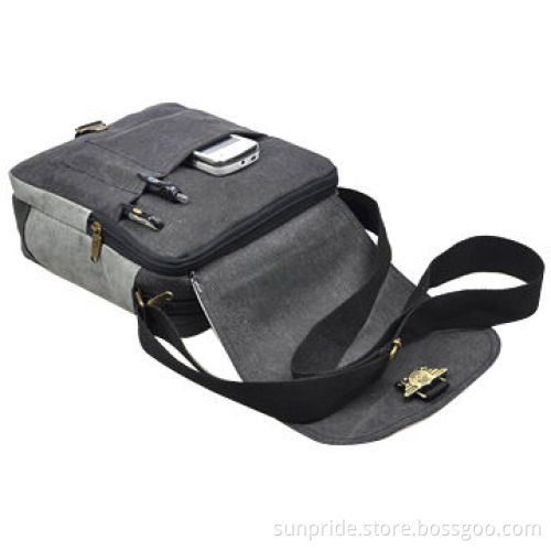 Canvas Shoulder Bag with Zipper Main Compartment and Adjustable Strap